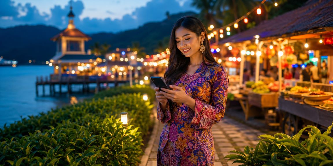 Malaysian player at a mobile casino with batik motifs in Terengganu